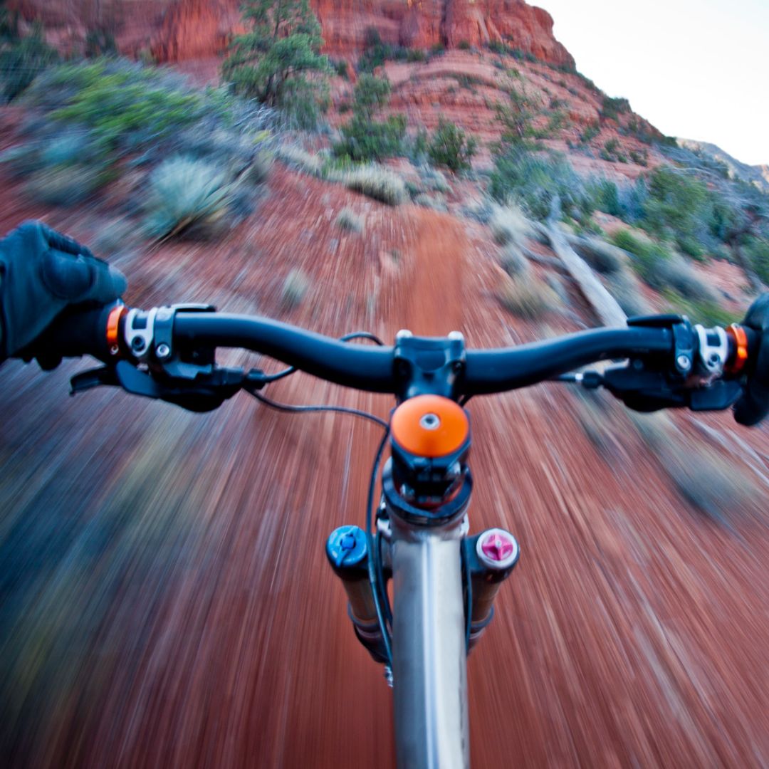 First-person view of mountain biking